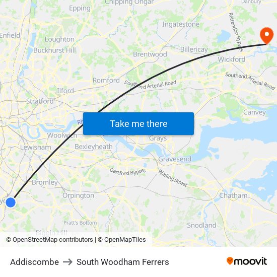 Addiscombe to South Woodham Ferrers map