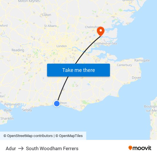 Adur to South Woodham Ferrers map