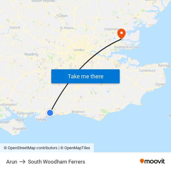 Arun to South Woodham Ferrers map