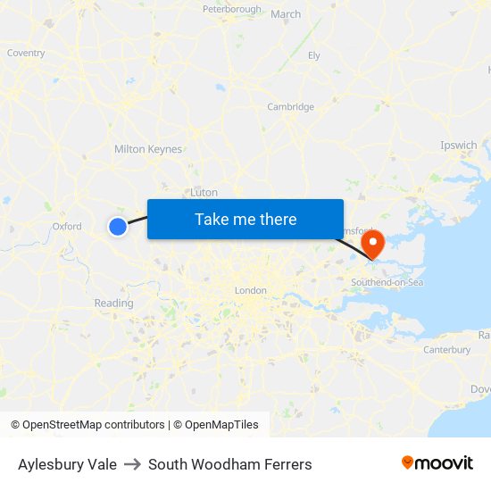 Aylesbury Vale to South Woodham Ferrers map