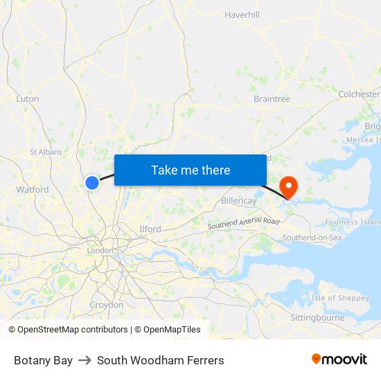 Botany Bay to South Woodham Ferrers map