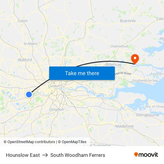 Hounslow East to South Woodham Ferrers map