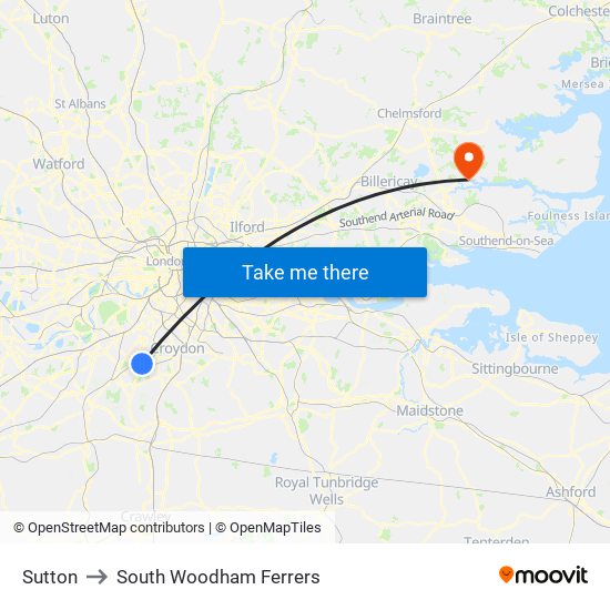 Sutton to South Woodham Ferrers map