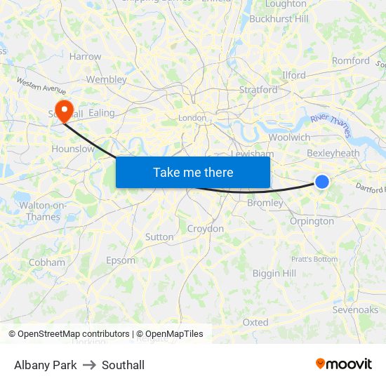 Albany Park to Southall map