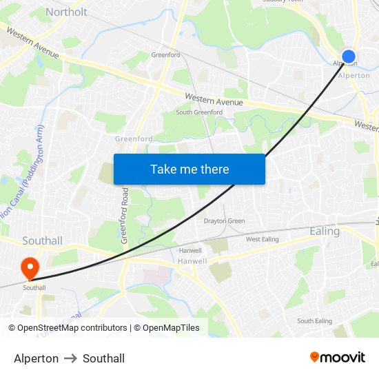 Alperton to Southall map