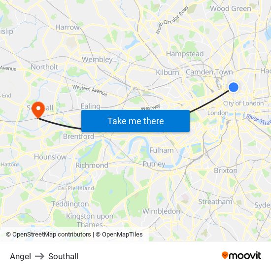 Angel to Southall map
