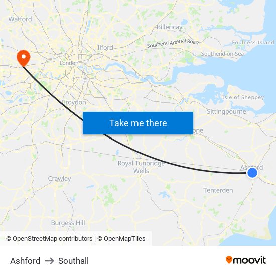 Ashford to Southall map