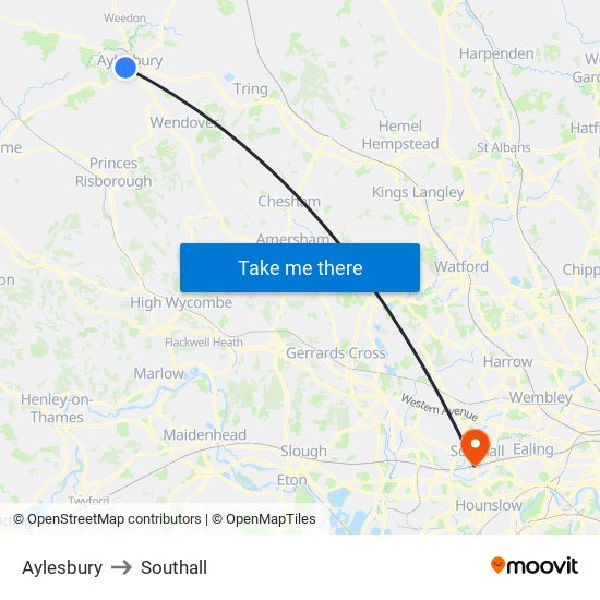 Aylesbury to Southall map