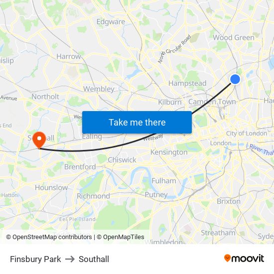 Finsbury Park to Southall map