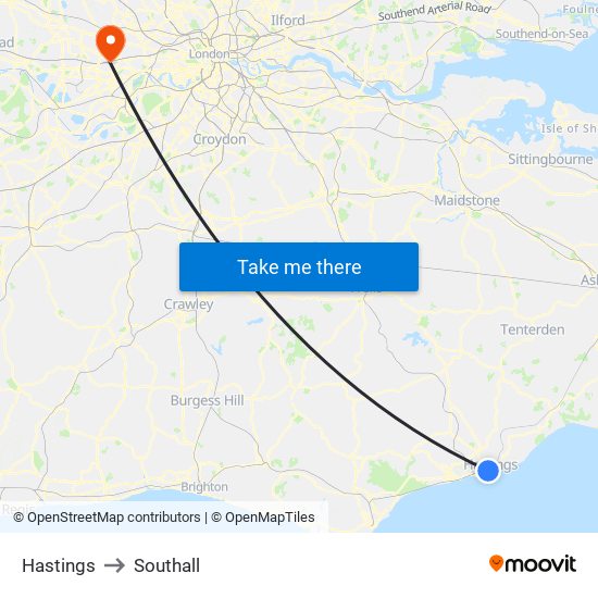 Hastings to Southall map