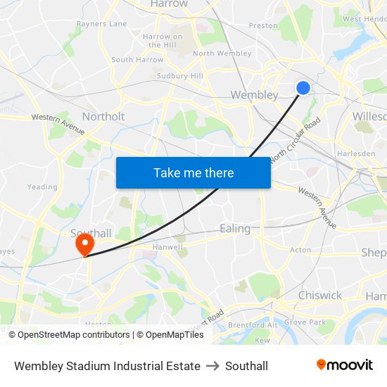 Wembley Stadium Industrial Estate to Southall map