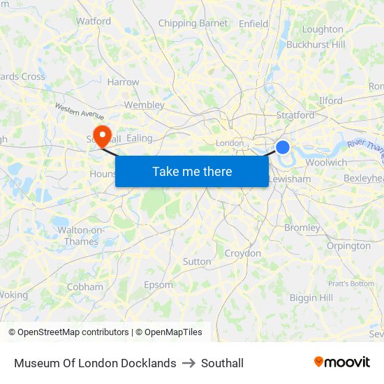 Museum Of London Docklands to Southall map