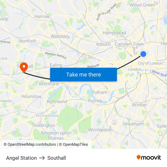 Angel Station to Southall map