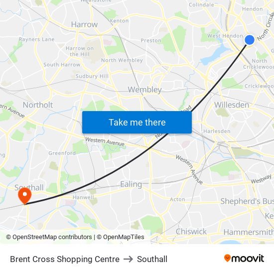 Brent Cross Shopping Centre to Southall with public transportation