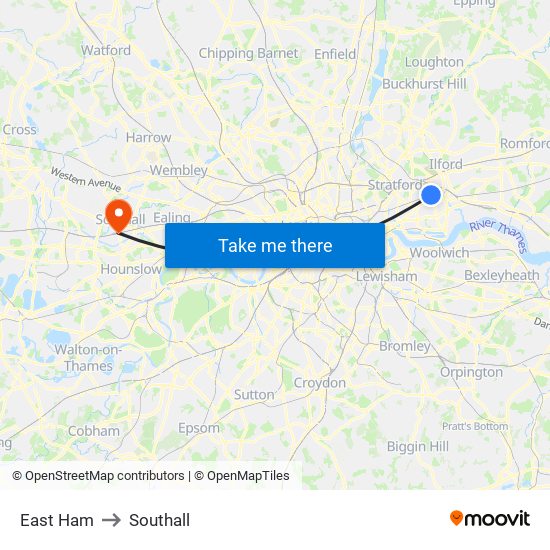 East Ham to Southall map