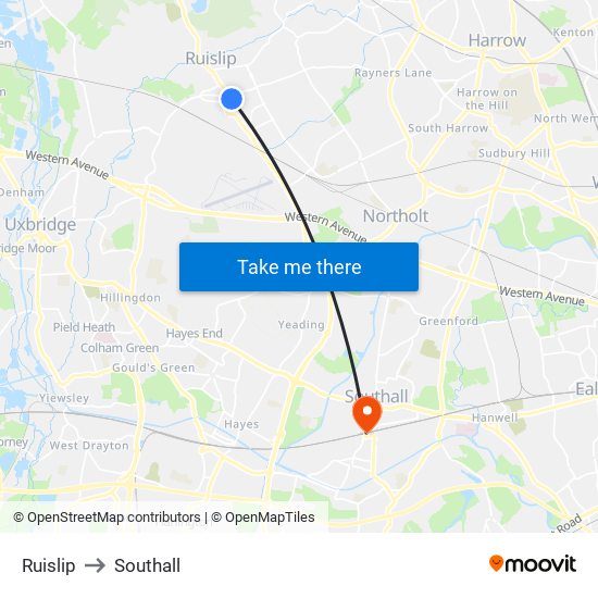 Ruislip to Southall map