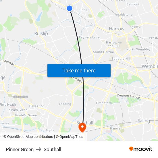 Pinner Green to Southall map