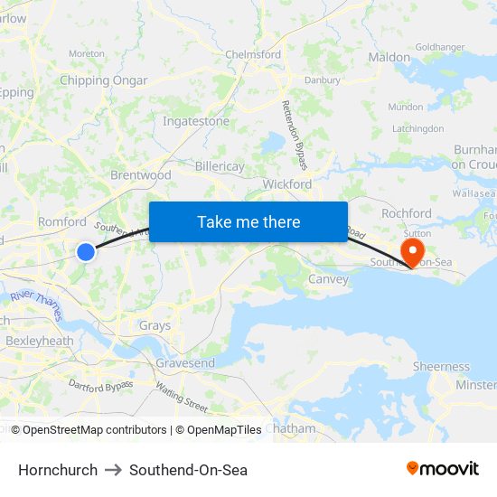 Hornchurch to Southend-On-Sea map