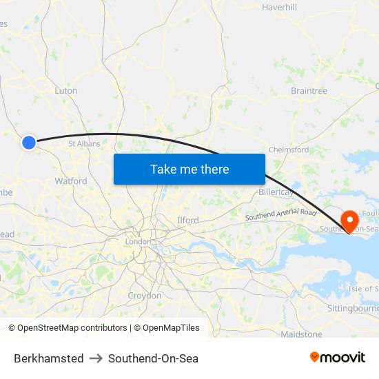 Berkhamsted to Southend-On-Sea map