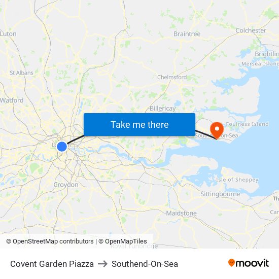 Covent Garden Piazza to Southend-On-Sea map