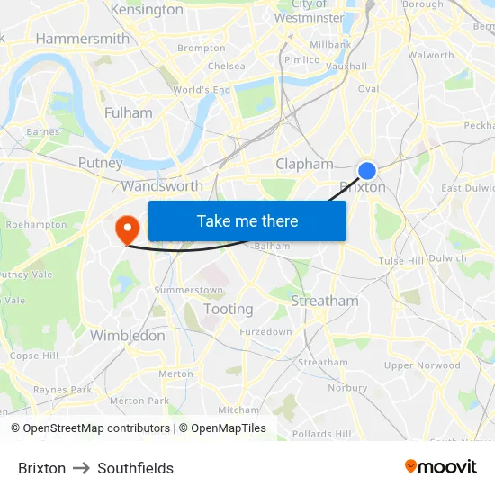 Brixton to Southfields map