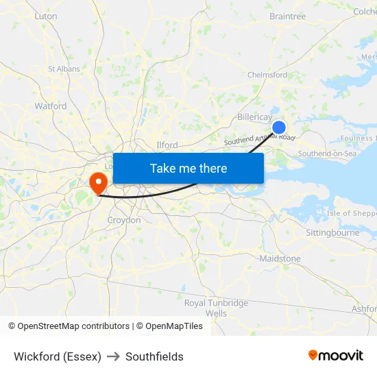 Wickford (Essex) to Southfields map