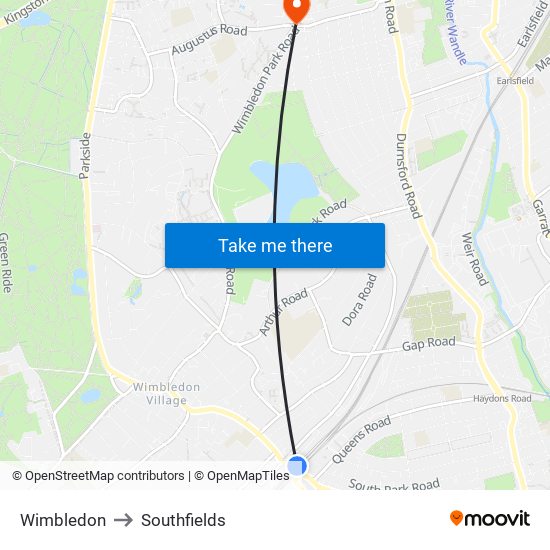 Wimbledon to Southfields map