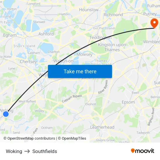 Woking to Southfields map