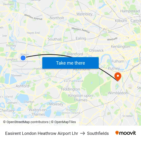 Easirent London Heathrow Airport Lhr to Southfields map