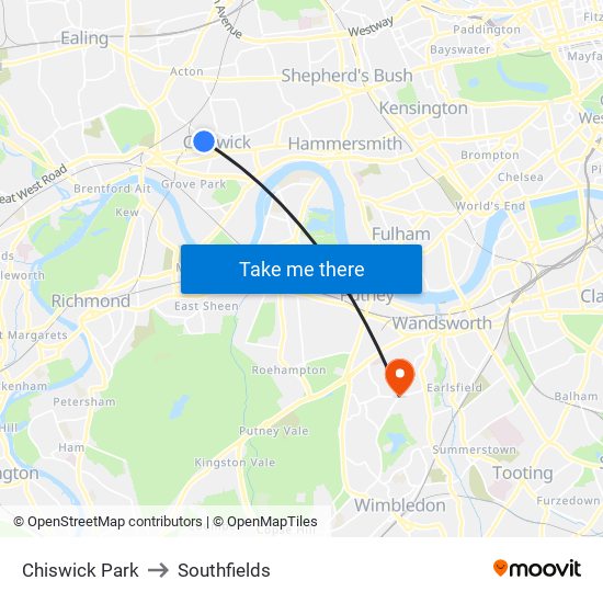 Chiswick Park to Southfields map
