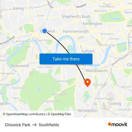 Chiswick Park to Southfields map