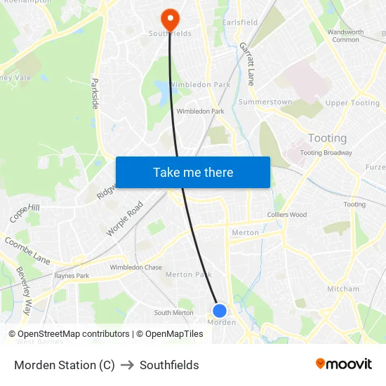 Morden Station (C) to Southfields map