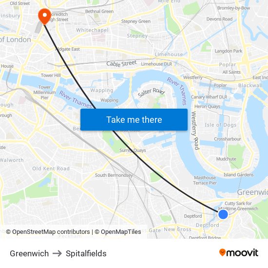 Greenwich to Spitalfields map