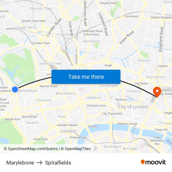 Marylebone to Spitalfields map