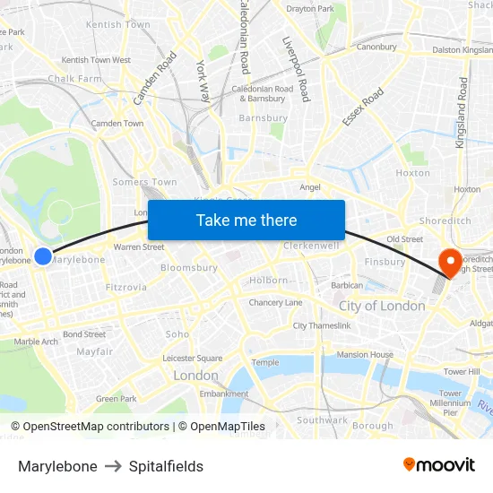 Marylebone to Spitalfields map