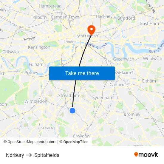 Norbury to Spitalfields map