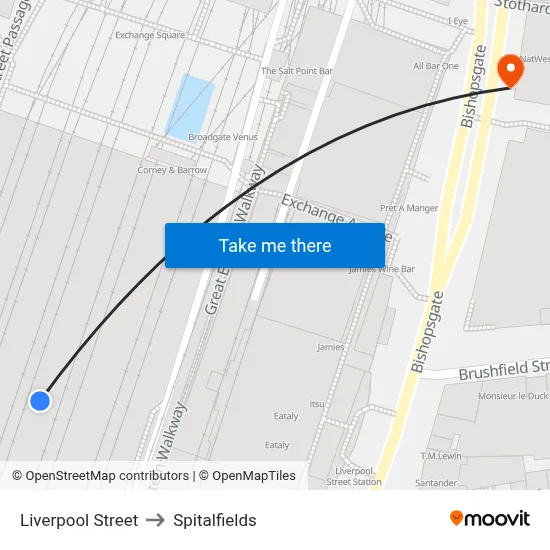 Liverpool Street to Spitalfields map