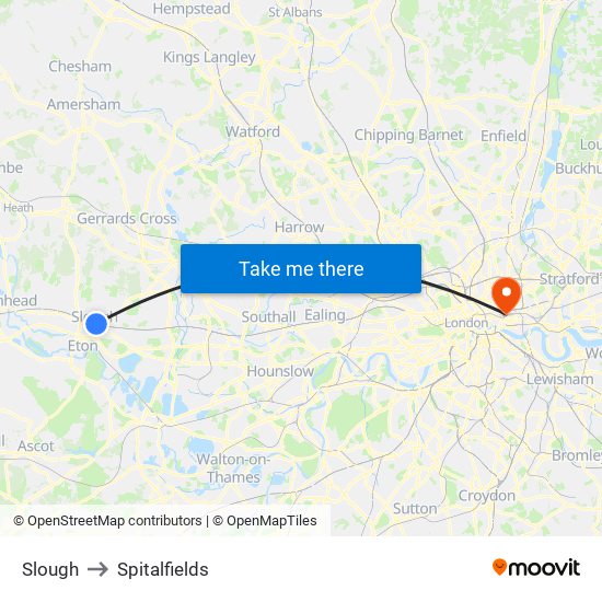 Slough to Spitalfields map