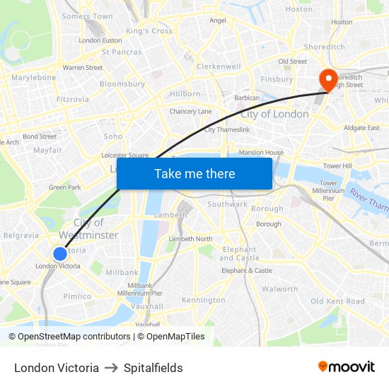 London Victoria to Spitalfields map