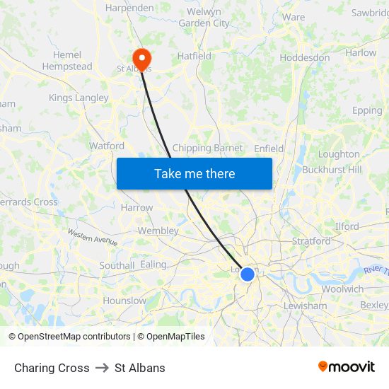 Charing Cross to St Albans map