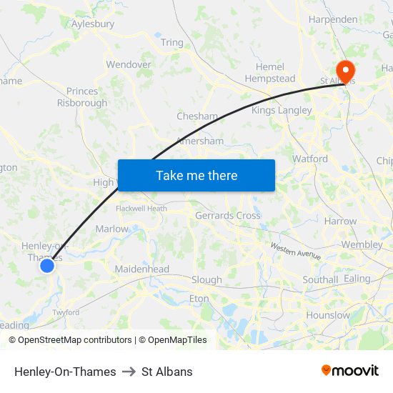Henley-On-Thames to St Albans map