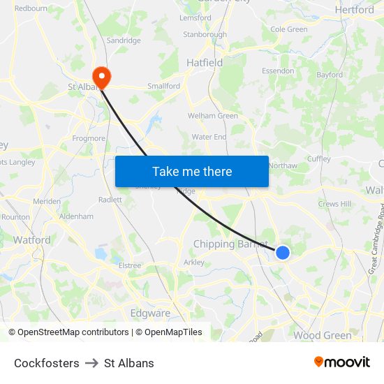 Cockfosters to St Albans with public transportation
