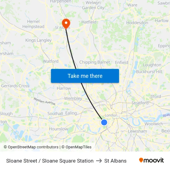 Sloane Street / Sloane Square Station to St Albans map