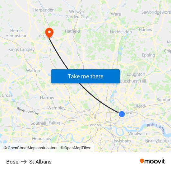 Bose to St Albans map