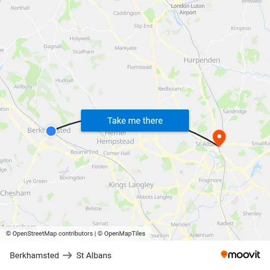 Berkhamsted to St Albans map