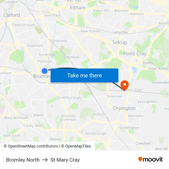 Bromley North to St Mary Cray map