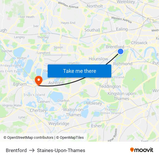 Brentford to Staines-Upon-Thames map