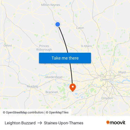 Leighton Buzzard to Staines-Upon-Thames map