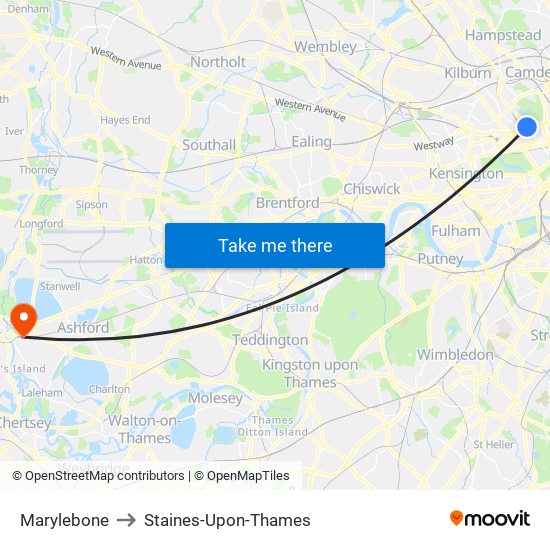 Marylebone to Staines-Upon-Thames map