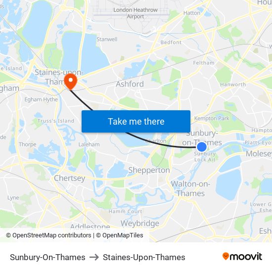 Sunbury-On-Thames to Staines-Upon-Thames map